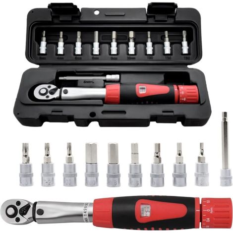 1/4 Zoll Drehmomentschlüssel, Genauigkeit ± 3 % Steckschlüsselsatz für Fahrrad und Motorrad 2-24 nm Drehmomentreparaturwerkzeug Drehmomentadapter Steckschlüssel