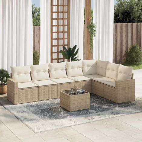 Juego de sofás de jardín con cojines beige 8 pzas ratán PE vidaXL (1/3)