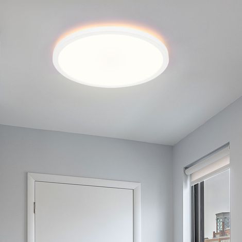 Deckenlampe dimmbar Küchenleuchte LED Deckenleuchte Badezimmerleuchte, Backlight, IP44, weiß , rund, 1x LED 18W 1600lm 3000K warmweiß, DxH 29,x 42,5 cm