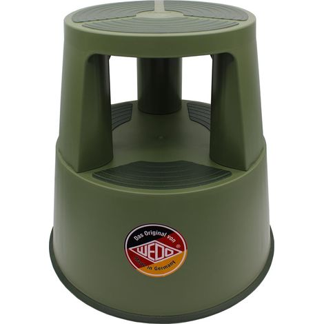 WEDO x FRNK - Sgabello con rotelle Super Step – Robusto sgabello in plastica, certificato TÜV/GS secondo EN 14183-F, antiscivolo, arrotolabile, Made in Germany, altezza ca. 43 cm, portata 150 kg olive