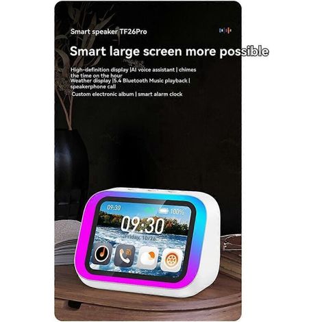 Horloge Bluetooth intelligente à grand écran, enceinte et haut-parleur blanc (1/5)