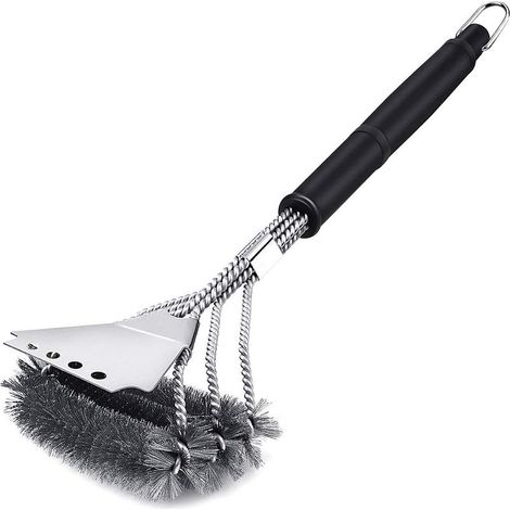 BBQ Brush, 3-in-1 BBQ Cleaning Brush with Scraper, Stainless Steel Bristles for Quick and Effective Cleaning of All Grills