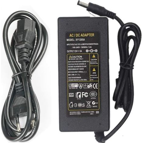 d'alimentation Adaptateur, 12V 5A Transformateurs, 60W Chargeur pour LED Ruban,PC Portable,TFT Monitors,Imprimante, DVD,TVs,Télécopieurs, Numérise,Routeur, (1/5)
