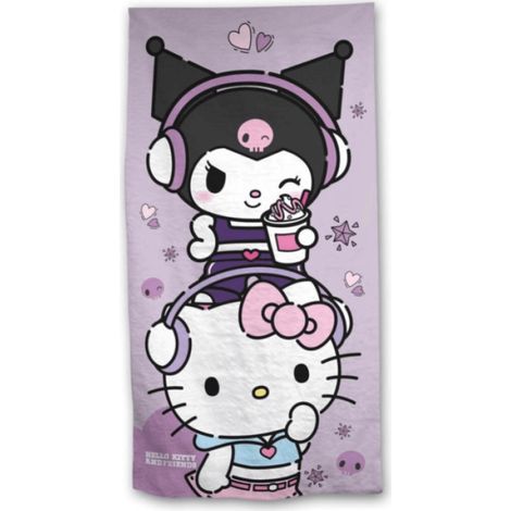 Serviette de plage Violet - Hello Kitty et Kuromi - 70x140 cm