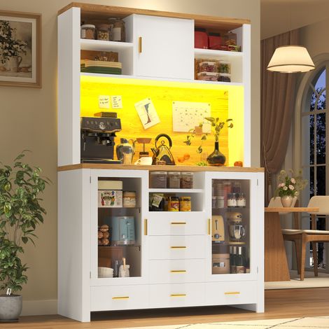 Buffet 120 x 40 x 188 cm mit LED, 4 Türen, 6 Schubladen, weiß Holzoptik HAVRYA (1/5)