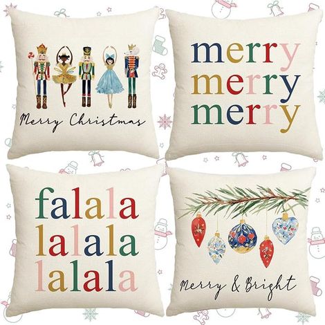 Set of Christmas Cushion Covers, Linen Pillowcase, Cushion Cover, Outdoor Cushion Cover, Christmas Decoration, Sofa Cover, Indoor Sofa (1/4)