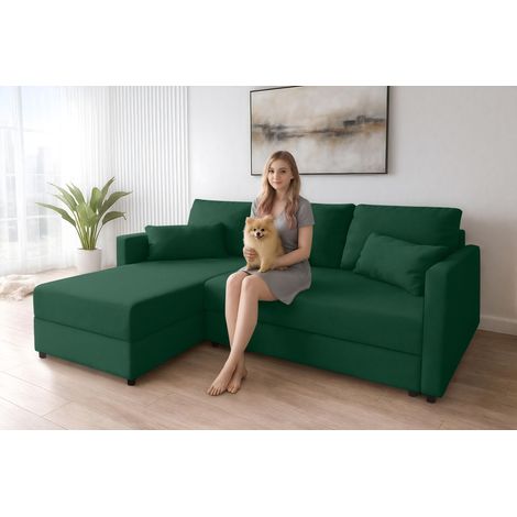 AX LIVING Ecksofa Grün Dolceo L Sofa Klein mit Schlaffunktion 226 cm