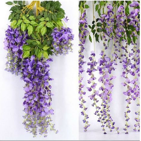 12 piezas de guirnalda de flores colgantes de glicinia artificial de seda de 1,1 m (3,6 pies) para decoración del hogar, bodas y fiestas, color morado. (1/3)
