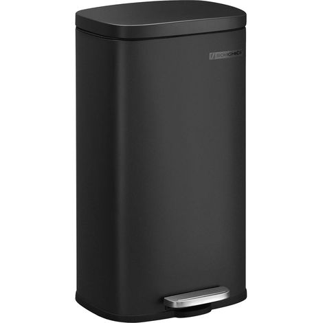 Songmics – Poubelle à pédale 30L en acier noir – Couvercle silencieux – Seau intérieur amovible – Design élégant pour cuisine moderne