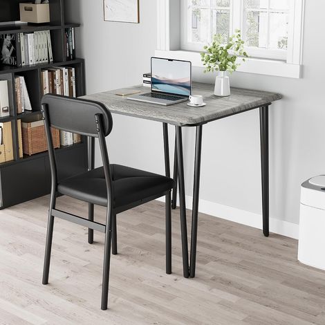 Ensemble Table à Manger 3 Pièces pour 2 Personnes, Table Carrée en MDF avec 2 Chaises Rembourrées, Gain de Place, Gris (1/5)