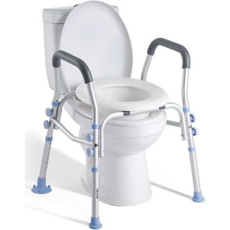 Elevador de Inodoro, con Reposabrazos, Capacidad de Peso de 136 kg y Cuatro Patas, Altura Ajustable de 640 a 770 mm, y Protección contra Salpicaduras para Personas Mayores y Embarazadas (1/5)
