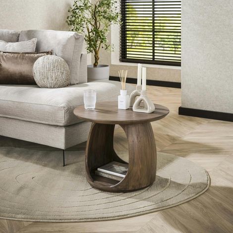 Table d’appoint bois brun – rangement intégré, 46 cm MYSORE (1/5)