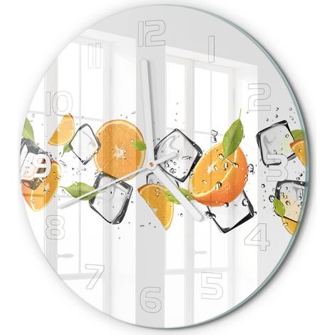 Horloge Murale Ronde Originale en Verre Silencieuse Design Moderne Salon Oranges avec de la glace fi 30 cm (1/5)