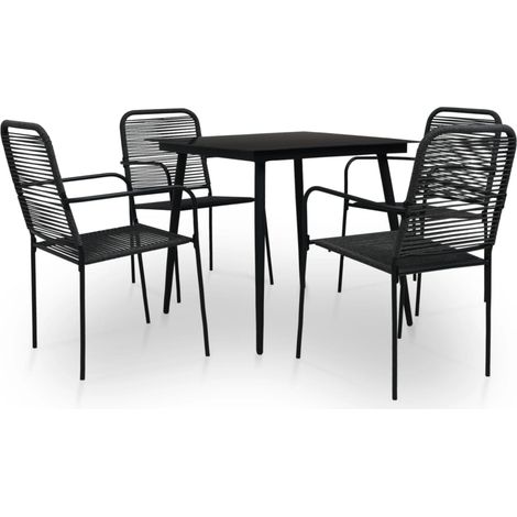 Mobilier à dîner d'extérieur 5 pcs Corde en coton et acier Noir (1/5)