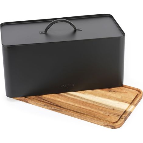 Boîte à pain avec planche à découper – boîte de rangement de comptoir avec base en bois pour couper et servir, conteneur rectangulaire de porte-pain, facile à nettoyer, noir (1/5)