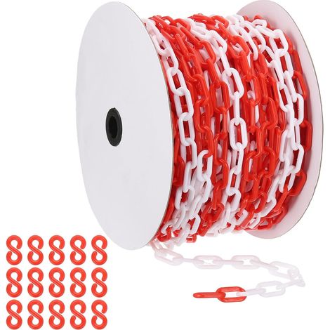 Chaîne plastique rouge/blanc, 131 pieds 6mm Chaîne barrière sécurité plastique longue pour le contrôle foule, portail, décoration chantier construction (1/5)