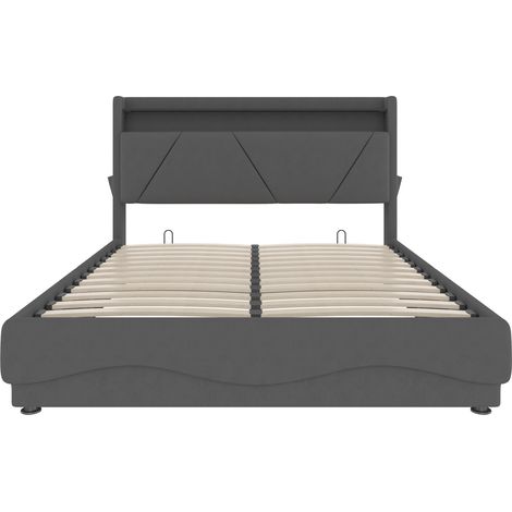 Cama canapé 160 x 200 cm de terciopelo gris con LED, USB/Type-C y almacenaje HOMVRA (1/5)