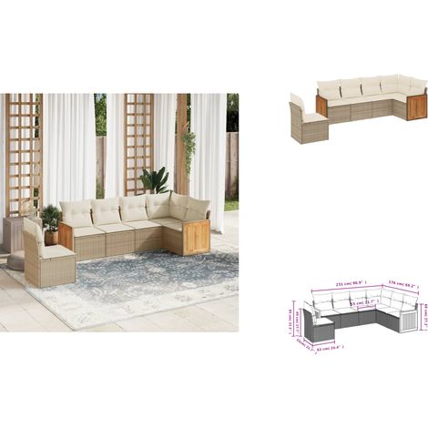 6-tlg. Garten-Sofagarnitur mit Kissen Beige Poly Rattan - Gartensofas - Outdoor Möbel - Lounge Set - Gartenlounge - Rattan Gartenmöbel (1/3)