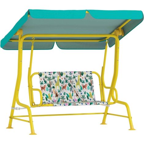 Balancelle Enfant 2 Places Balançoire de Jardin avec Auvent Réglable Ceintures de Sécurité 3-6 Ans 112x75x120 cm Charge 60kg (1/5)