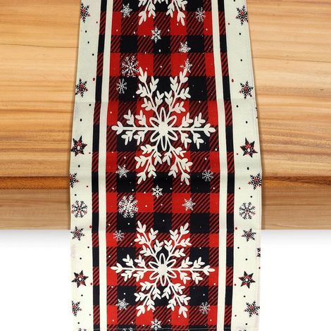 Camino de mesa navideño, 183x33cm, con diseño de copos de nieve. Decoración festiva de invierno para cocina, comedor, fiestas y hogar. (1/5)