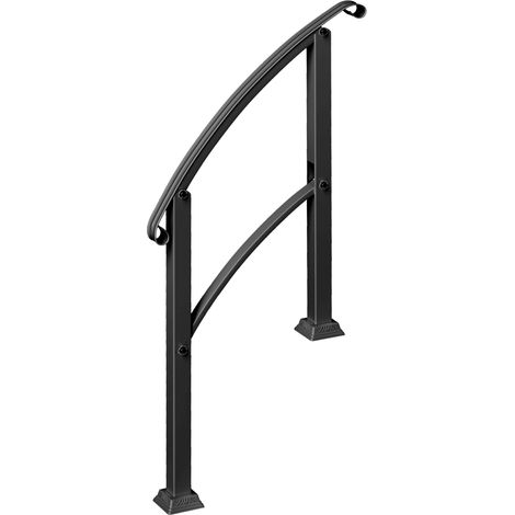 Rampe d'escalier 1-3 marches, garde-corps inclinable 0-45°, kit de montage inclus, 71 x 8 x 148 cm, noir. (1/5)
