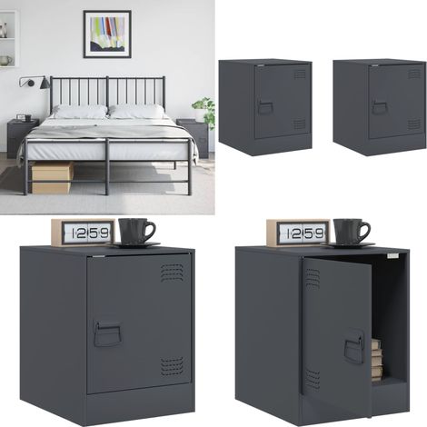 Nachttische 2 Stk. Anthrazit 34,5x39x44 cm Stahl - Nachttisch - Schlafzimmermöbel - Wohnzimmer Dekoration - Anthrazit - Stahl - Home & Living (1/5)