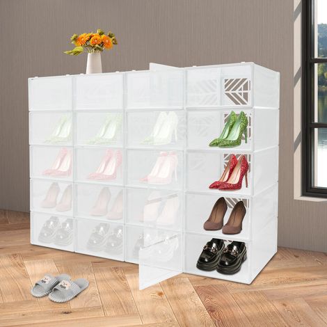 20x Boîtes à chaussures Empilables Transparent Pliable Plastique dur Boîte à chaussures avec couvercle (1/5)