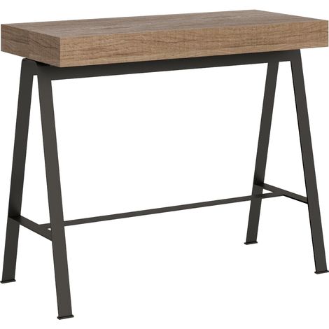 Console extensible chêne clair et pieds métal anthracite 12 personnes 40 à 300cm Yanco (1/5)