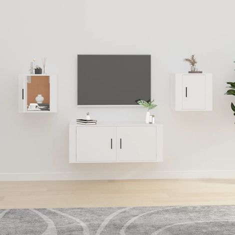 Lot de 2 Meubles TV muraux Banc TV de Salon,Design de luxe Blanc 40x34,5x40 cm -FR91896 (1/5)