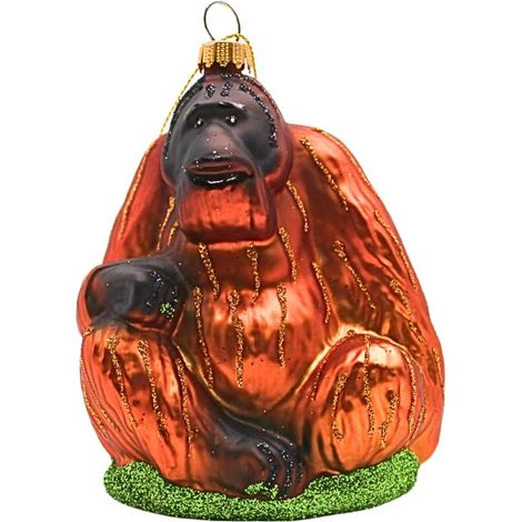 Décoration de Noël - Boules de Noël en Verre - Ornement en Verre Orang-outan - Singe Orange et Marron - Dimensions (L x l x H) : 10 x 4 x 13 cm (1/5)