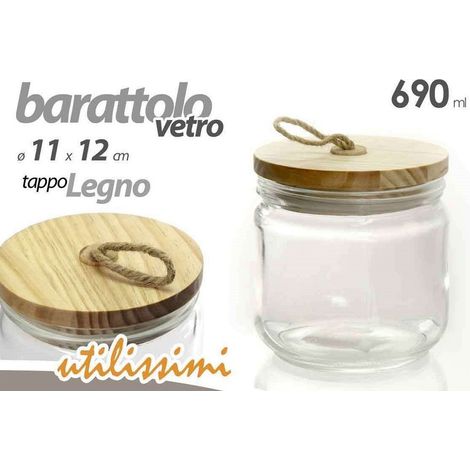 Kaela - Barattolo Ermetico Tappo Legno In Vetro Contenitore Cucina 690 Ml 11x12cm 731068 - (1/2)