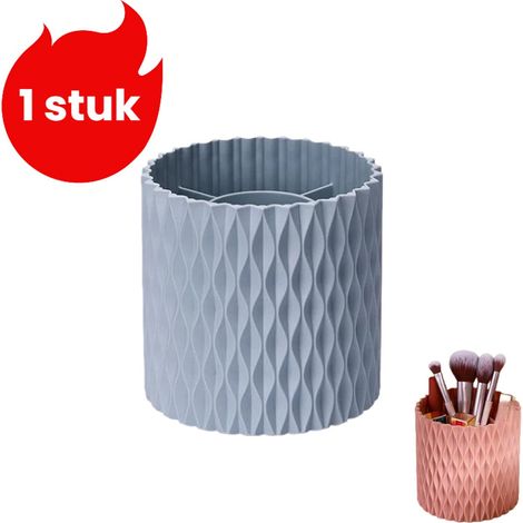 Organisateur rotatif 360° grande capacité pour pinceaux de maquillage, rouges à lèvres et crayons à sourcils, anti-poussière, bleu (1/5)