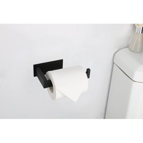 Porte-papier toilette mural autocollant en acier inoxydable, résistant à la rouille, sans perçage, pour salle de bain et toilettes, noir mat (1/5)
