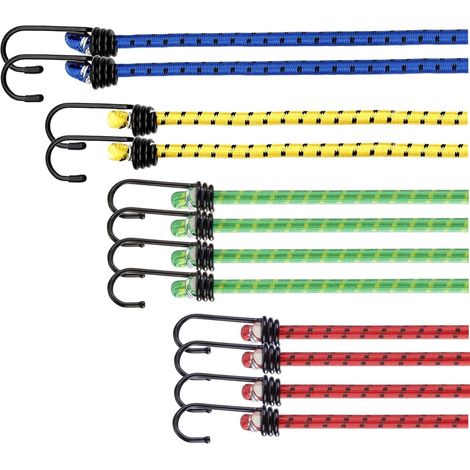 12 cuerdas elásticas multiusos, ganchos elásticos extra resistentes para equipaje, correas para coche/bicicleta/camping. (1/5)