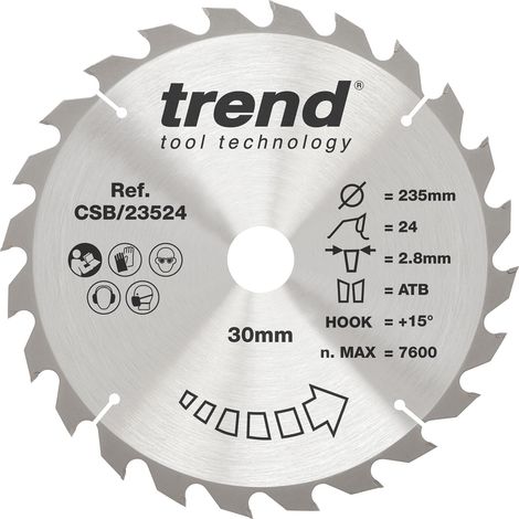 Lame de scie circulaire bois 235 mm, 30 mm alésage, 24 dents TCT (1/5)