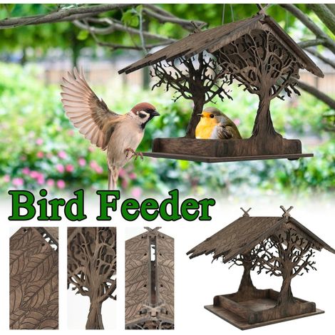 Hängendes Vogelfutterhaus aus Holz, Samenschale für Wildvögel, Dekoration für Garten, Hof, Baum im Freien (1/5)