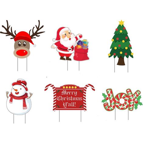 Lot de 6 panneaux de jardin de Noël avec piquets, décorations extérieures en plastique pour pelouse, fêtes d'hiver. (1/5)