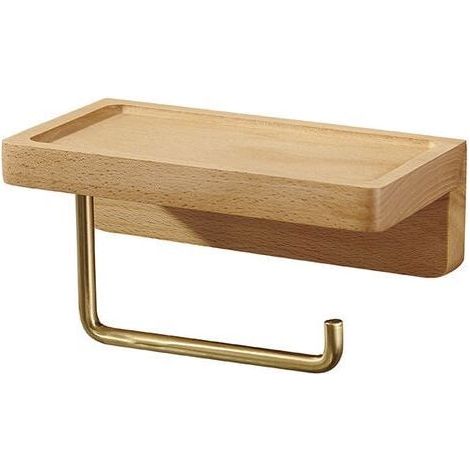 Porte Papier Toilette Double Installation Bois Massif Hêtre Dérouleur Support Papier WC Mural Auto-adhésif Coins Arrondis Porte Rouleau de Papier Décor pour la Salle de Bain Cuisine (Hêtre), (1/3)