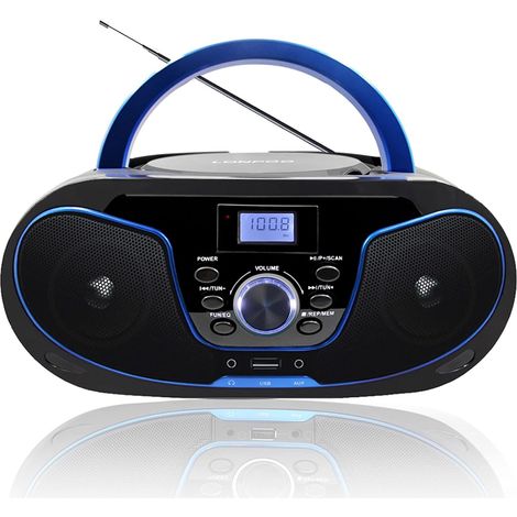 Boombox Portable CD Player Bluetooth 5.3 FM Radio USB and AUX Input, Headphone Output Volume Button Stereo Speakers with Crystal Sound Memory Function (LP-D02) (1/5)