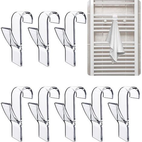 8 Pcs (Transparent) Crochet Radiateur Seche Serviette, Crochet Seche Serviette, Crochet Serviette Salle de Bain, Crochets de Radiateur de Salle Bain, Accroche Serviette, Salle de Bains Bureau Placard (1/5)