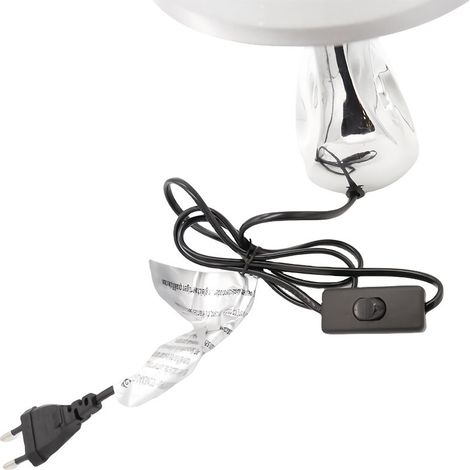 Lampe de table, lampe de chevet argentée avec pied ovale argenté et abat-jour blanc - RAPANDA (1/4)