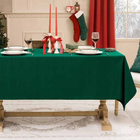 Tischdecke 320x140 cm Dunkelgrün Weihnachten Abwaschbar Wasserabweisend Leinenstruktur