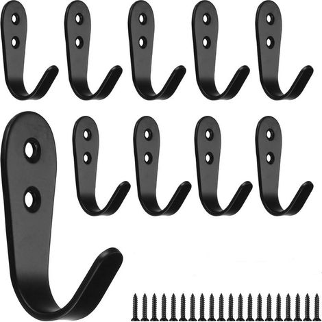 Kaelt - 10 crochets muraux noirs avec vis de fixation, crochets robustes pour peignoirs, chapeaux et clés, idéaux pour la cuisine (1/3)