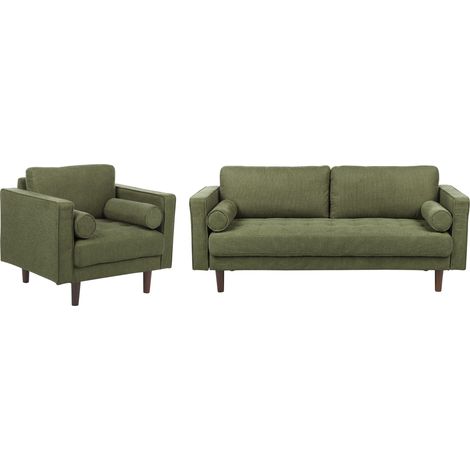 Conjunto de sala de estar 4 plazas tapizado tela poliéster respaldo acolchado verde Nurmo (1/5)