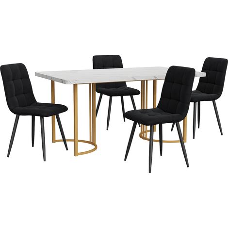 Conjunto de comedor 5 piezas mesa 140 x 80 cm MDF blanco y 4 sillas de terciopelo (1/5)