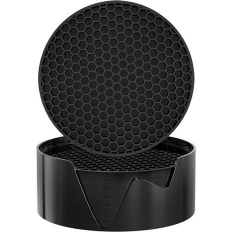Ensemble de 8 sous-verres en silicone - Sous-verres - Décoration de table - Tapis isolant thermique - Dessous de verre - Ensemble de sous-verres antiadhésifs - Silicone - Noir (1/4)