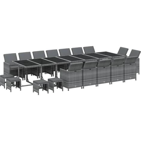 vidaXL Ensemble à manger de jardin coussins 19 pcs Résine tressée Gris