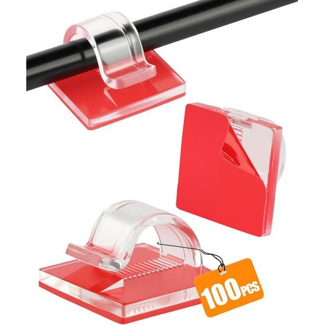 100 PCS Supports Câble, Clips Câbles Autocollants sans Perçage, Adhésif Fort sans Trace, Rangement Cable pour Bureau, Maison, Mur, Guirlande (Transparent) (1/5)