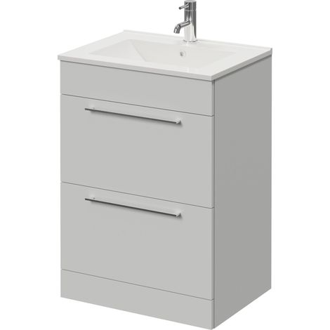 Napoli 460 Gloss Grey Pearl 600mm 2 Drawer Vanity Unit with Angel Basin - 600mm - Chrome 320mm Handle