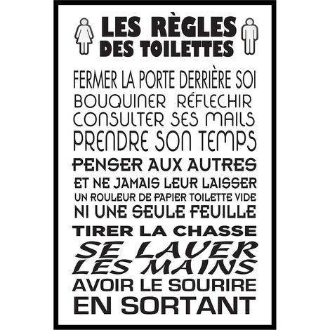 Affiche encadrée règles des toilettes typographie noire et blanche (1/5)